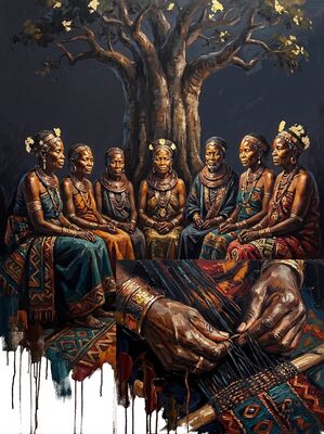 African Gathering Scene Canvas Painting