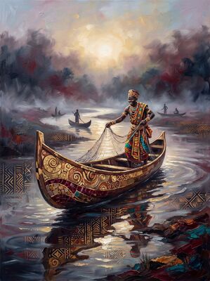 African River Dawn Canvas Painting