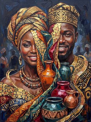 African Vibrant Market Canvas Painting