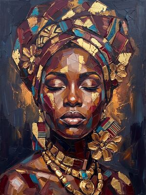 African Woman Gold Jewelry Canvas Painting