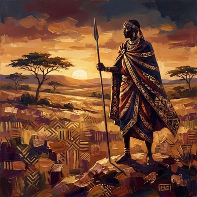 Maasai Warrior Standing Canvas Wall Art