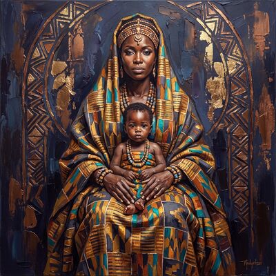 Bold Kente Mother Child Canvas Painting