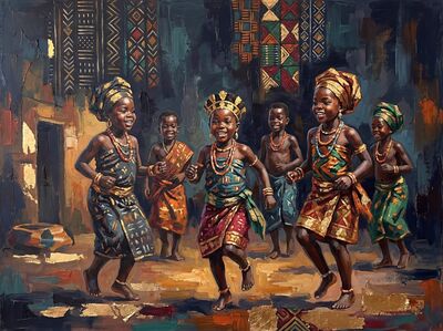 Village Courtyard Children Canvas Wall Art