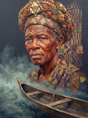 African Fisherman Canoe Canvas Painting