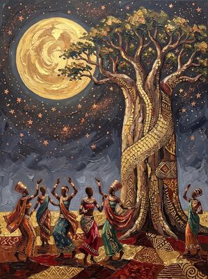 Full Moon Baobab Tree Canvas Painting