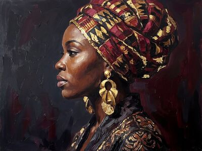 African Woman Golden Profile Canvas Painting