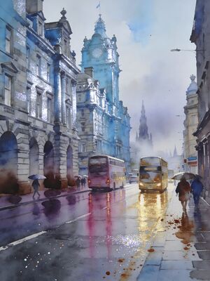 Aberdeen Granite Mile Union Street Watercolor Canvas Print