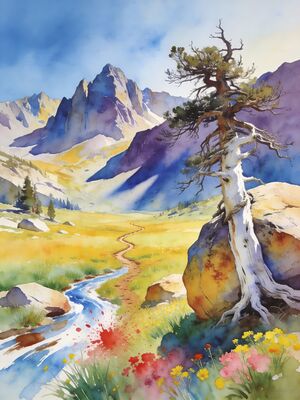 Summit Panorama Adventure Watercolor Canvas Print