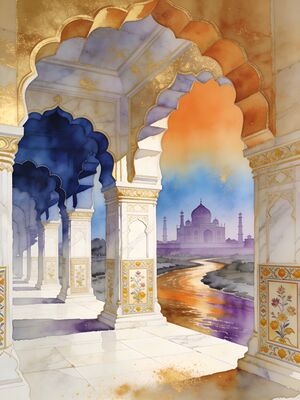 Agra Fort Itimad Ud Daulah Watercolor Canvas Print