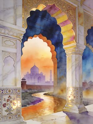 Agra Fort Itimad Ud Daulah Watercolor Canvas Print