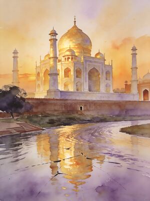 Agra Mehtab Bagh Reflection Watercolor Canvas Print