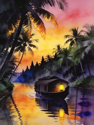 Alleppey Snake Boat Race Watercolor Canvas Print
