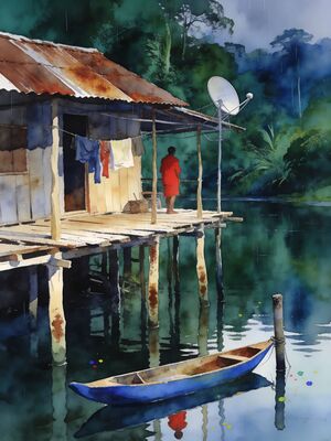 Amazon Rainforest Canopy River Aerial View Watercolor Canvas Print