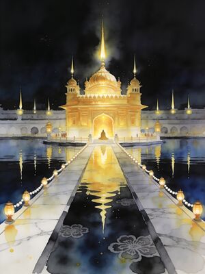 Amritsar Golden Temple Reflection Watercolor Canvas Print