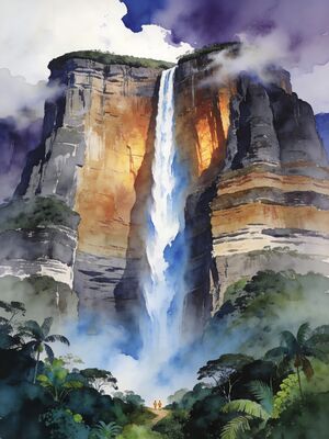 Angel Falls Canaima Lagoon Panorama Watercolor Canvas Print