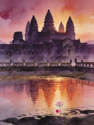 Angkor Wat Aerial Jungle Canopy View Watercolor Canvas Print