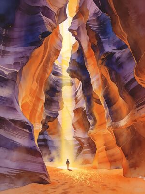 Upper Antelope Canyon Light Beam Watercolor Canvas Print