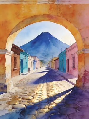 Antigua Guatemala Cathedral Ruins Watercolor Canvas Print