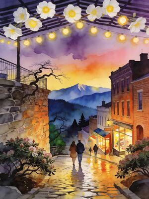 Asheville Grove Arcade Market Morning Watercolor Canvas Print