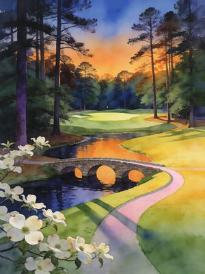 Augusta National Morning Mist Watercolor Canvas Print