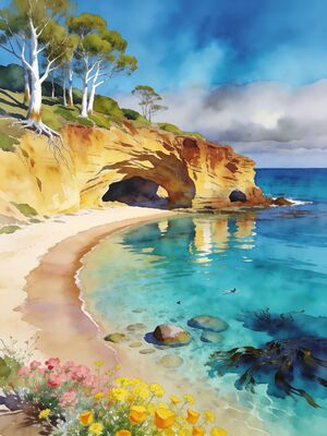 Australia Morning Cove Serene Watercolor Canvas Print
