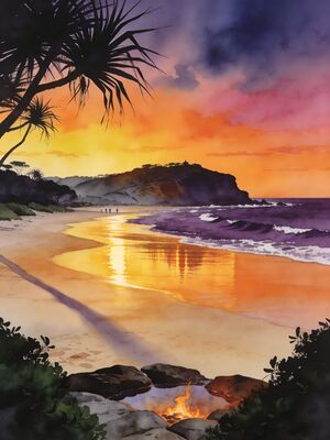Australia Lighthouse Cliff Watercolor Canvas Print