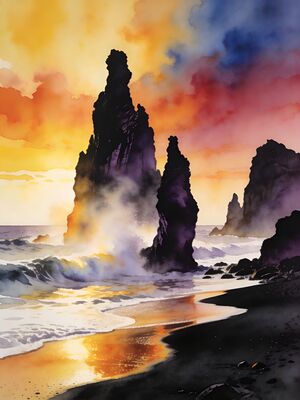 Azores Sunset Coast Watercolor Canvas Print
