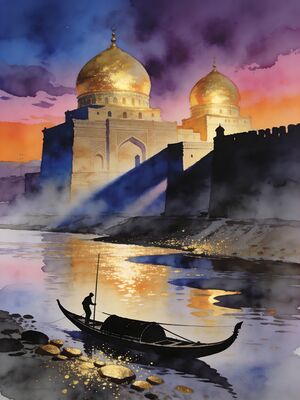 Baghdad Tigris Riverfront Mosque Minarets Watercolor Canvas Print