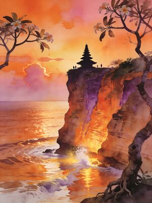 Bali Tegallalang Rice Terraces Morning Watercolor Canvas Print