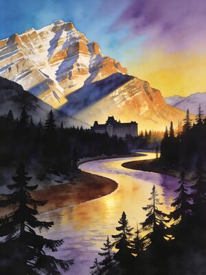 Banff Lake Louise Turquoise Waters Watercolor Canvas Print