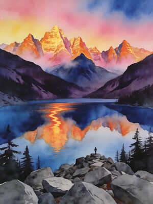 Banff Johnston Canyon Trail Watercolor Canvas Print