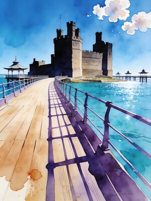 Bangor Penrhyn Castle Grounds at Dawn Watercolor Canvas Print