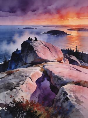 Bar Harbor Maine Cadillac Mountain Sunrise Watercolor Canvas Print