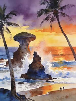 Barbados Bathsheba Rock Formations Sunset Watercolor Canvas Print