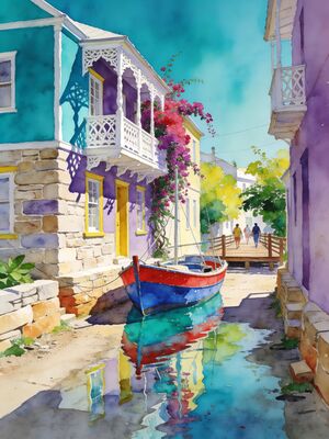 Barbados Chattel House Village Lane Watercolor Canvas Print