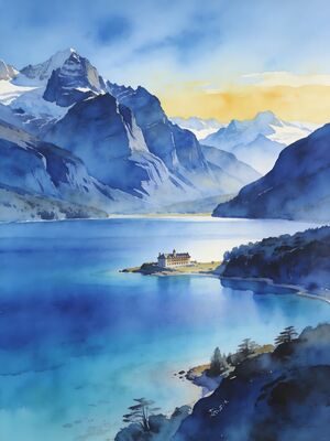 Bariloche Lake Nahuel Huapi Watercolor Canvas Print