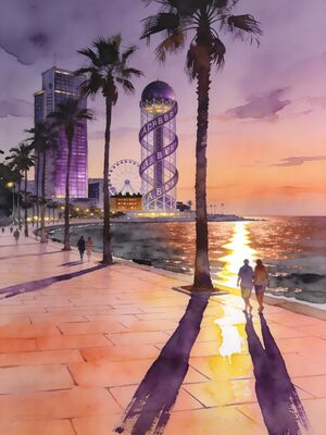 Batumi Black Sea Boulevard Watercolor Canvas Print