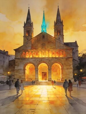 Beijing Historic Church Town Plaza Watercolor Canvas Print