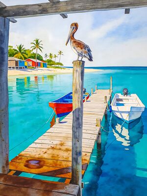 Belize Fishing Boats Sheltered Bay Watercolor Canvas Print