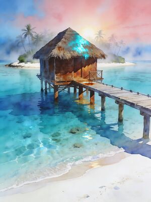 Belize Sunset Shore Watercolor Canvas Print