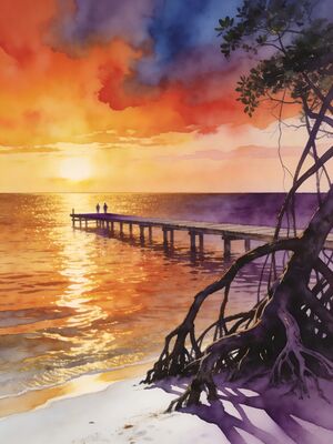 Belize Morning Cove Serene Light Watercolor Canvas Print