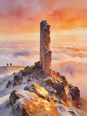 Ben Nevis Summit Above the Clouds Watercolor Canvas Print