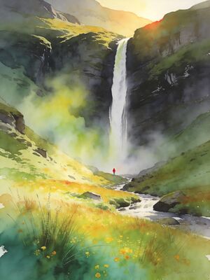 Ben Nevis Glen Nevis Meadow and Waterfall Watercolor Canvas Print