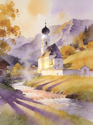 Berchtesgaden Eagles Nest Alps View Watercolor Canvas Print