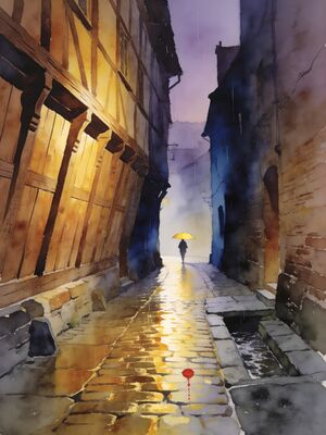 Bergen Historic Quarter Cobblestone Walk Watercolor Canvas Print