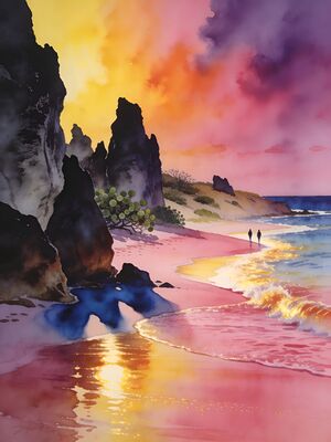 Bermuda Sunset Coast Watercolor Canvas Print