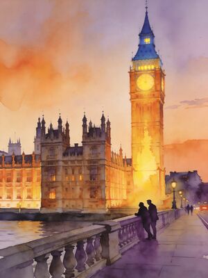 Big Ben at Golden Hour Watercolor Canvas Print