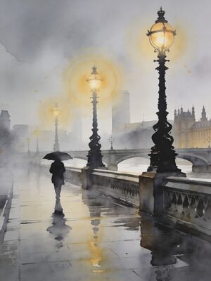 Big Ben Aerial Panorama Watercolor Canvas Print