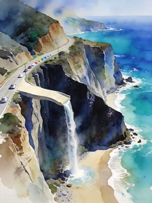 Big Sur McWay Falls Julia Pfeiffer Watercolor Canvas Print
