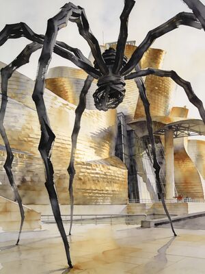 Bilbao Guggenheim Museum Nervion River Watercolor Canvas Print